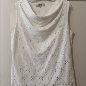 Kasper White Eyelet Cowl-Neck Sleeveless Top